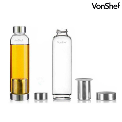 YC-GB003 - Borosilicate Glass Bottle With Tea Tea Infuser and Neoprene Sleeve 550ml